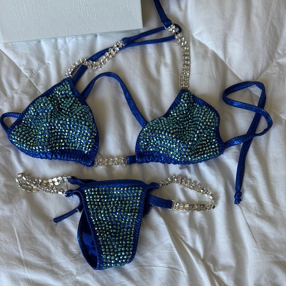 Blue Rhinestone Bikini Set